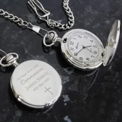 Personalized Chrome Plated Pocket Watch, First Communion Gift for Boy Girl thumbnail 1