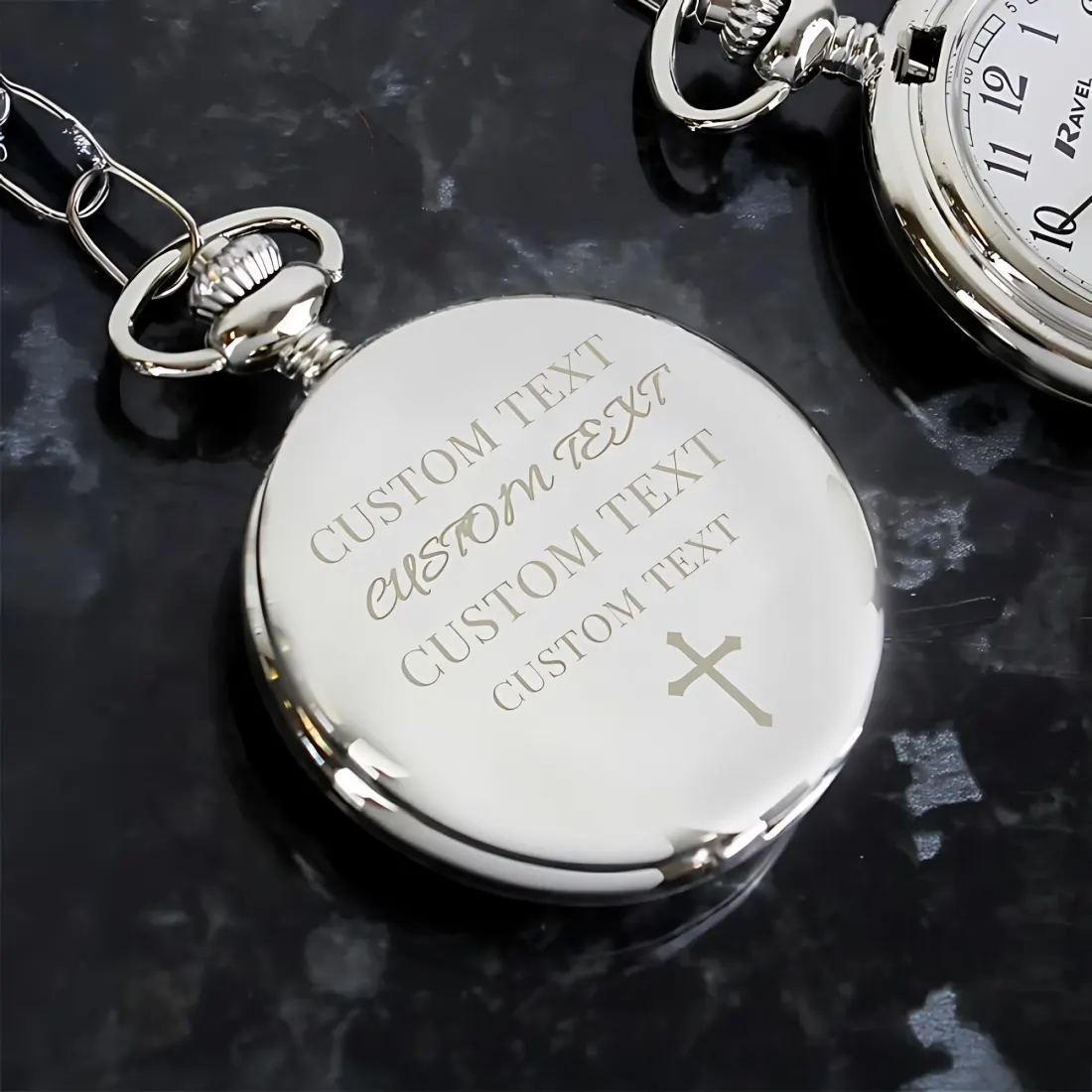 Personalized Chrome Plated Pocket Watch, First Communion Gift for Boy Girl — photo 2