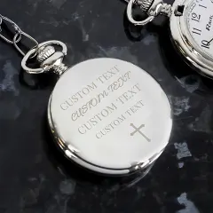 Personalized Chrome Plated Pocket Watch, First Communion Gift for Boy Girl thumbnail 2