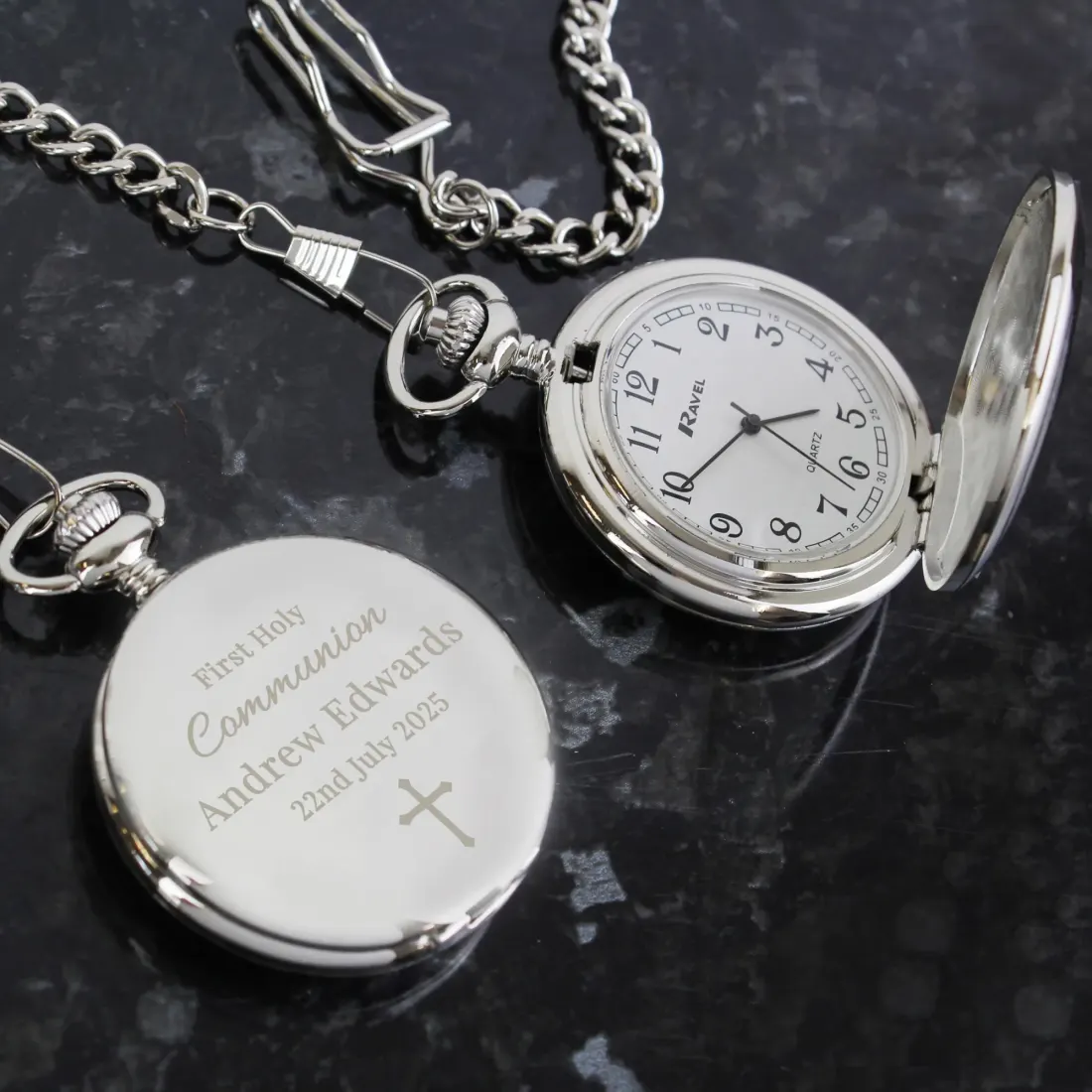 Personalized Chrome Plated Pocket Watch, First Communion Gift for Boy Girl — photo 4