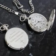 Personalized Chrome Plated Pocket Watch, First Communion Gift for Boy Girl thumbnail 4