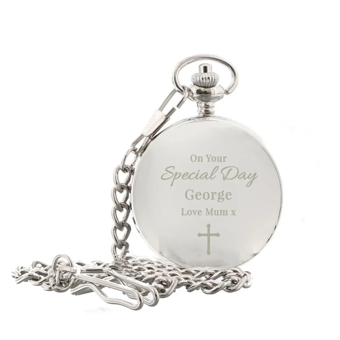 Personalized Chrome Plated Pocket Watch, First Communion Gift for Boy Girl — photo 5