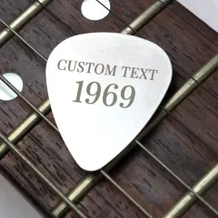 Personalised Silver Guitar Pick Engraved with Name and Year, Custom Plectrum for Musicians thumbnail 2