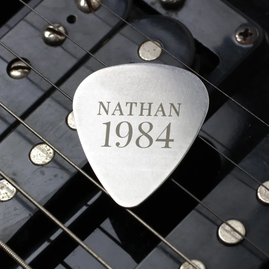 Personalised Silver Guitar Pick Engraved with Name and Year, Custom Plectrum for Musicians — photo 4