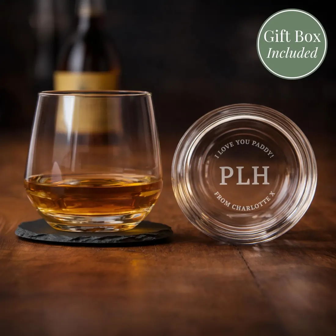 Personalised Custom Message Whiskey Tumbler Glass, Engraved Initials Milestone Birthday Present for Him, 10oz