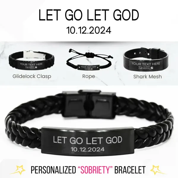 Personalized Sobriety Bracelet: Laser Engraved Custom Let Go Let God Recovery Jewelry