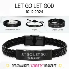 Personalized Sobriety Bracelet: Laser Engraved Custom Let Go Let God Recovery Jewelry thumbnail 1