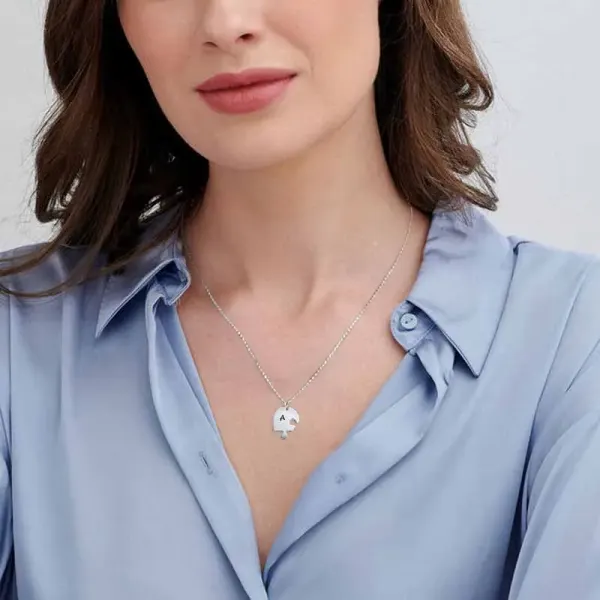 Sterling Silver Puzzle Necklace Set for 3 with Initials, Best Friend Gift