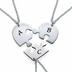 Sterling Silver Puzzle Necklace Set for 3 with Initials, Best Friend Gift thumbnail 4