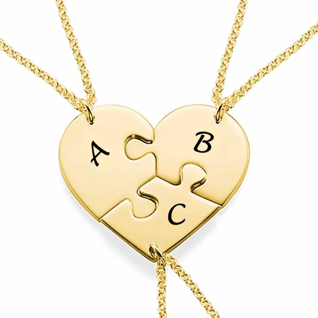 Sterling Silver Puzzle Necklace Set for 3 with Initials, Best Friend Gift — photo 8