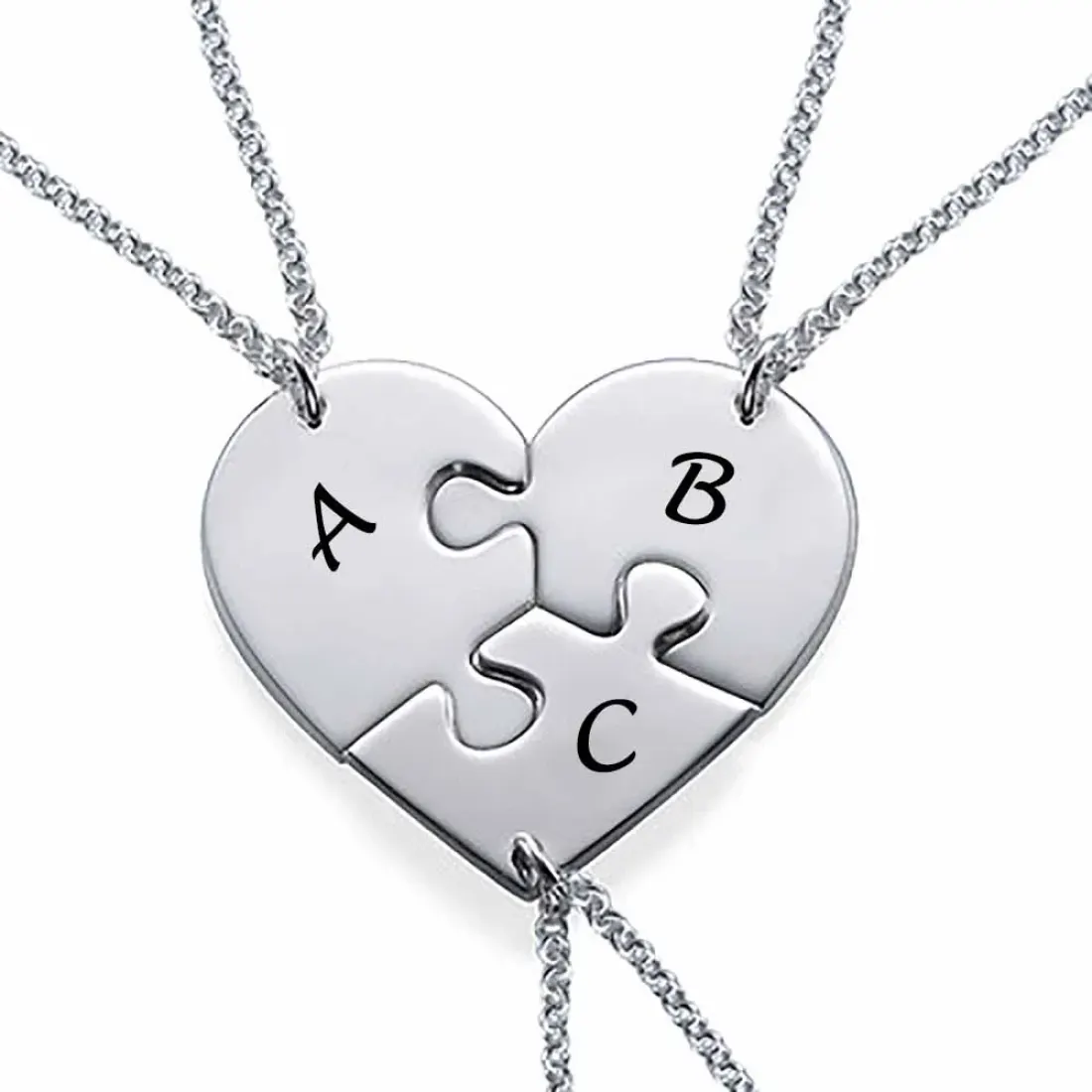 Puzzle Heart Necklace Set for 3 with Initials, Gift for Sisters and Friends — photo 3