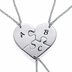 Puzzle Heart Necklace Set for 3 with Initials, Gift for Sisters and Friends thumbnail 3