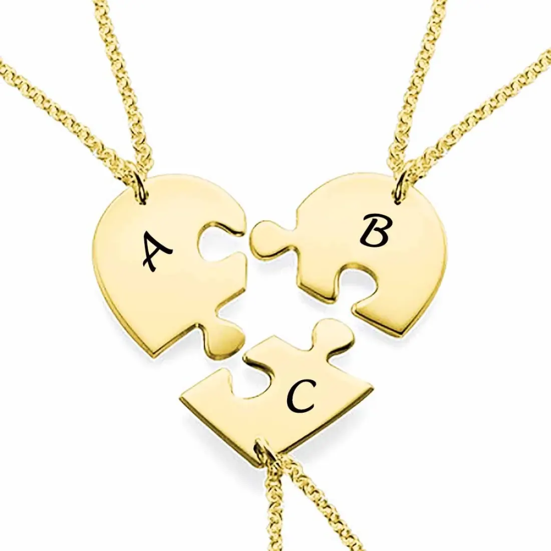 Puzzle Heart Necklace Set for 3 with Initials, Gift for Sisters and Friends — photo 8