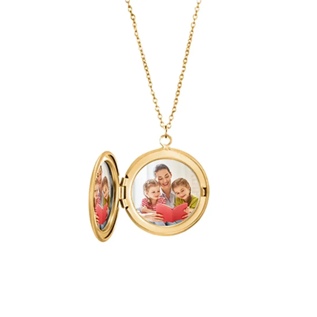 Gold Photo Locket Necklace with Your Picture, Round Keepsake Gift for Mom