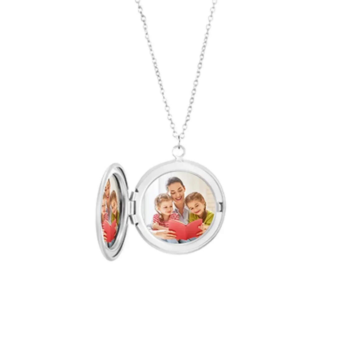 Silver Photo Locket Necklace with Your Picture, Round Gift for Grandma