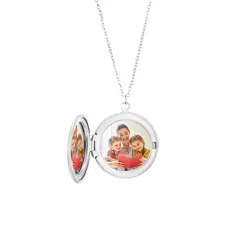 Silver Photo Locket Necklace with Your Picture, Round Gift for Grandma thumbnail 1