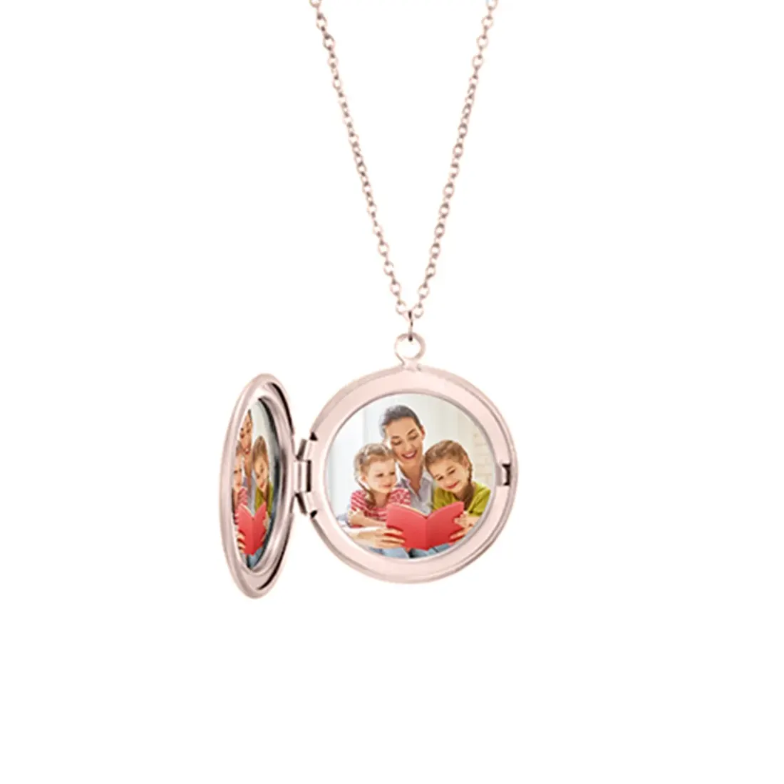 Rose Gold Photo Locket with Your Picture, Round Necklace Gift for Her