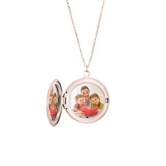 Rose Gold Photo Locket with Your Picture, Round Necklace Gift for Her thumbnail 1