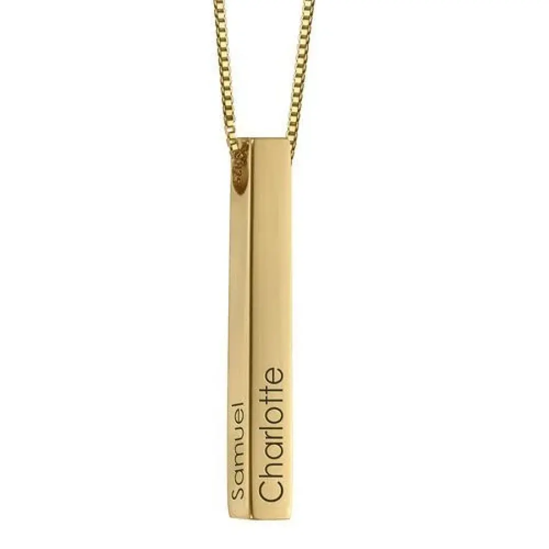 Gold Bar Name Necklace, Engraved Four-Sided Vertical Bar Gift for Her