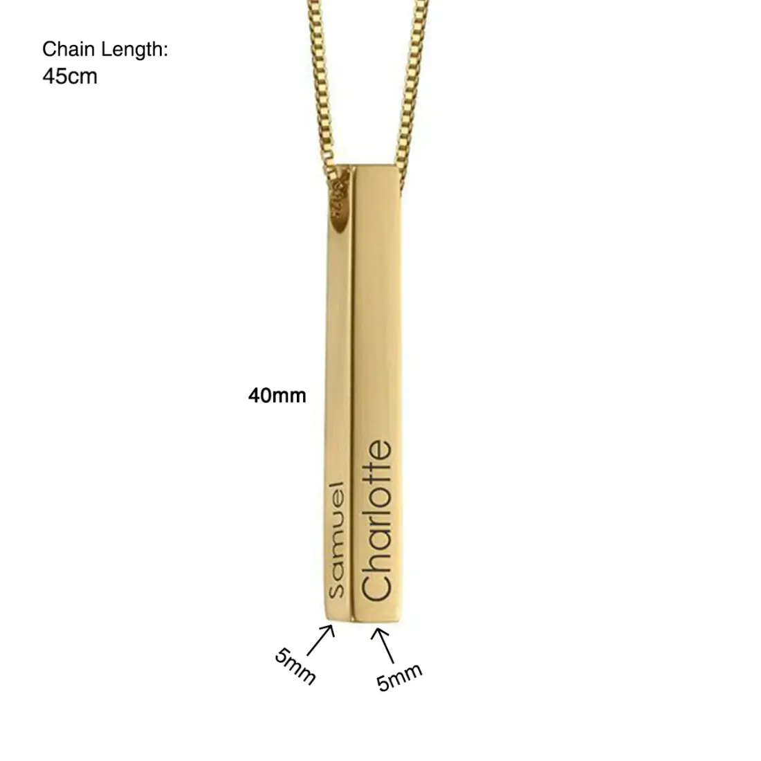 Gold Bar Name Necklace, Engraved Four-Sided Vertical Bar Gift for Her — photo 2