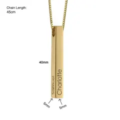 Gold Bar Name Necklace, Engraved Four-Sided Vertical Bar Gift for Her thumbnail 2