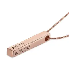 Rose Gold Bar Necklace with Engraved Name and Date, Four-Sided Gift for Her thumbnail 2