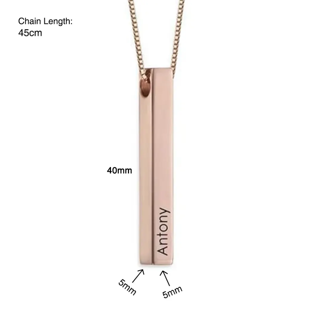 Rose Gold Bar Necklace with Engraved Name and Date, Four-Sided Gift for Her — photo 3