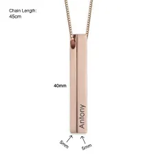 Rose Gold Bar Necklace with Engraved Name and Date, Four-Sided Gift for Her thumbnail 3