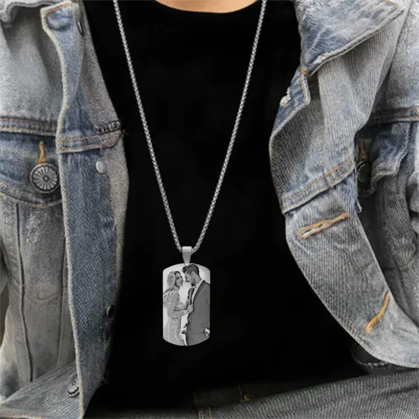 Engraved Photo Dog Tag with Back Message, Custom Necklace Gift for Him