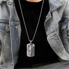 Engraved Photo Dog Tag with Back Message, Custom Necklace Gift for Him thumbnail 1