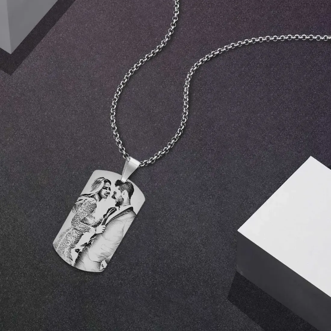 Engraved Photo Dog Tag with Back Message, Custom Necklace Gift for Him — photo 2