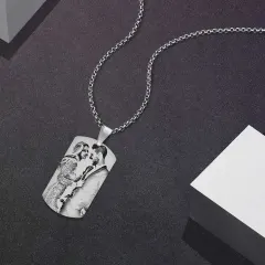 Engraved Photo Dog Tag with Back Message, Custom Necklace Gift for Him thumbnail 2
