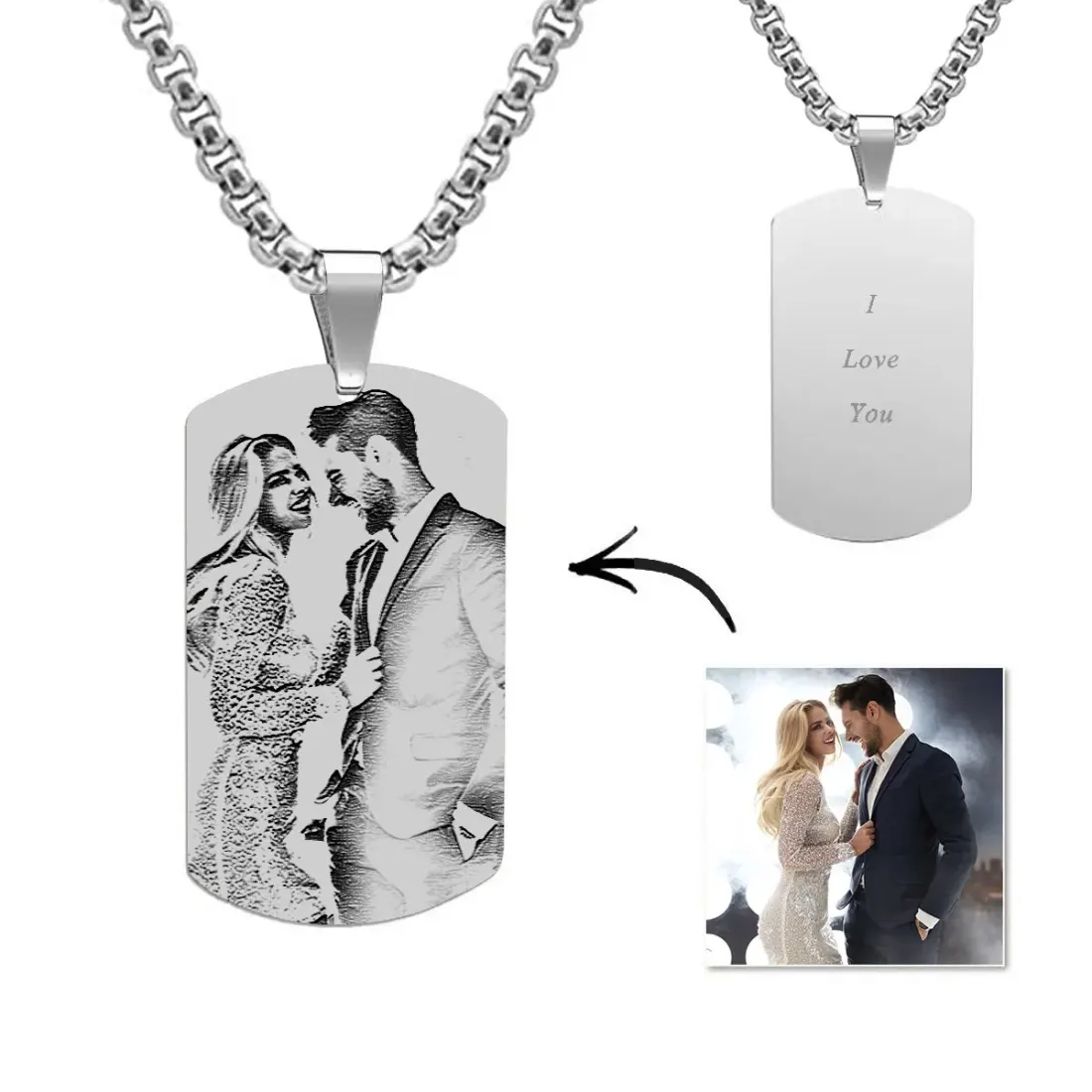 Engraved Photo Dog Tag with Back Message, Custom Necklace Gift for Him — photo 3