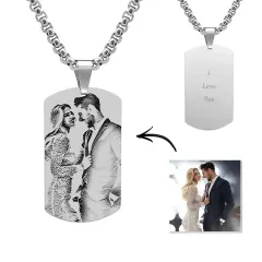 Engraved Photo Dog Tag with Back Message, Custom Necklace Gift for Him thumbnail 3