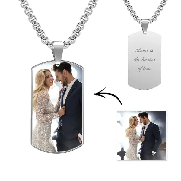 Color Photo Dog Tag Necklace with Back Message, Gift for Him or Her
