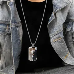 Color Photo Dog Tag Necklace with Back Message, Gift for Him or Her thumbnail 2