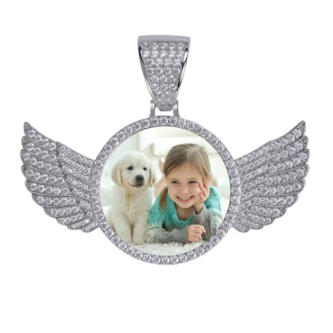 Silver Wings Photo Pendant with Cubic Zirconia Stones and Rope Chain — photo 2