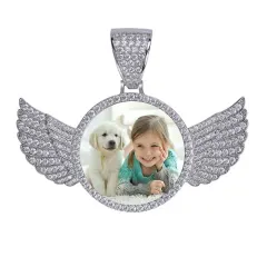Silver Wings Photo Pendant with Cubic Zirconia Stones and Rope Chain thumbnail 2
