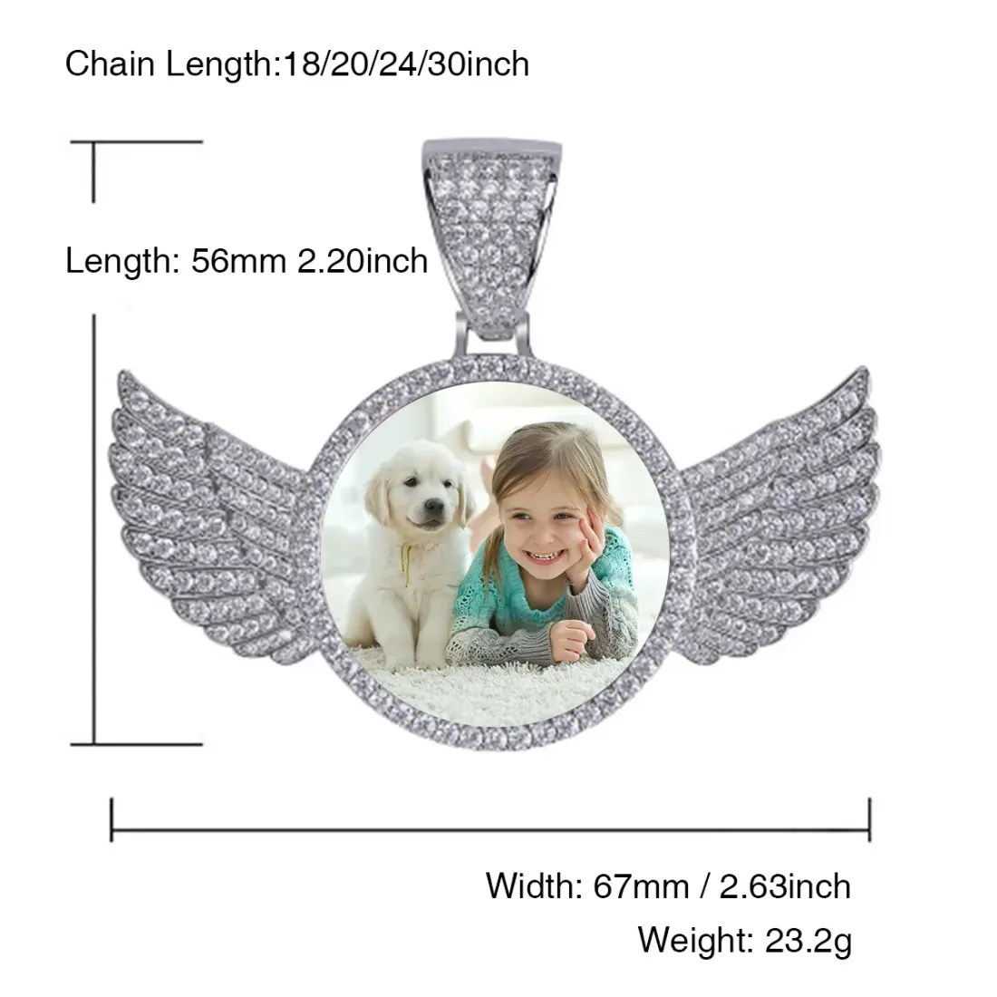 Silver Wings Photo Pendant with Cubic Zirconia Stones and Rope Chain — photo 3