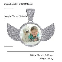 Silver Wings Photo Pendant with Cubic Zirconia Stones and Rope Chain thumbnail 3