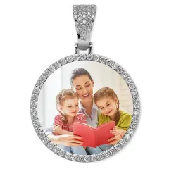 Silver Round Photo Pendant with Cubic Zirconia Halo and Rope Chain thumbnail 2
