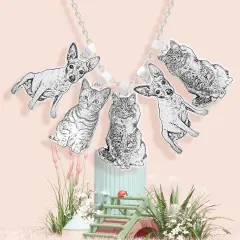 Pet Photo Charm Necklace with 5 Engraved Charms for Dog and Cat Lovers thumbnail 1