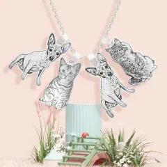 Four Pet Photo Necklace with Engraved Charms, Gift for Dog and Cat Lovers thumbnail 1