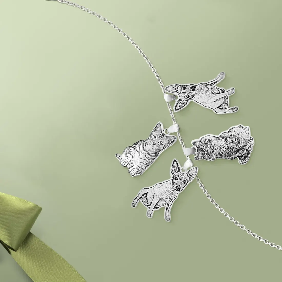 Four Pet Photo Necklace with Engraved Charms, Gift for Dog and Cat Lovers — photo 2