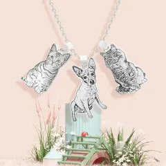 Three Pet Photo Necklace with Engraved Charms, Gift for Pet Moms and Dads thumbnail 1