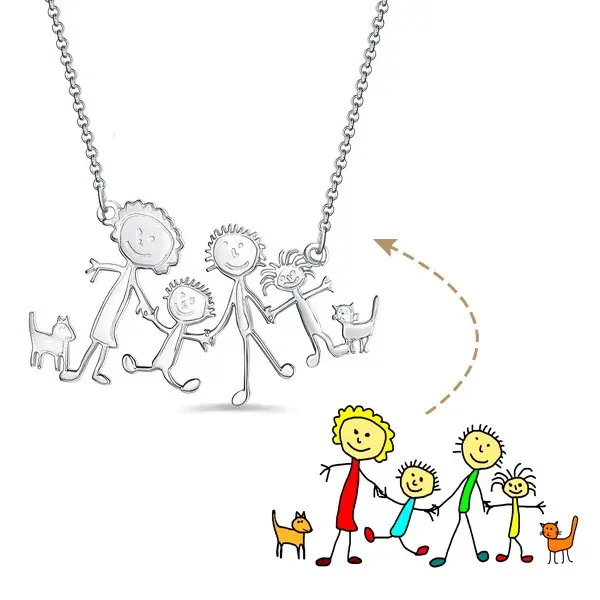 Custom Kids Drawing Necklace, Child's Artwork Pendant Gift for Mom or Grandma