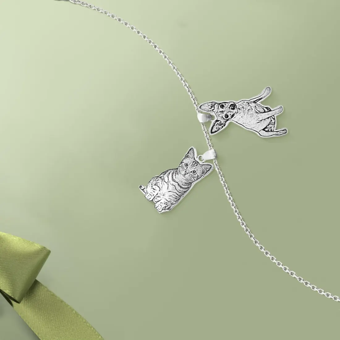 Two Pet Photo Necklace with Engraved Charms, Gift for Dog and Cat Owners — photo 2
