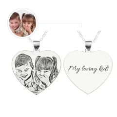 Engraved Heart Photo Necklace with Custom Message on Back, Gift for Mom thumbnail 1