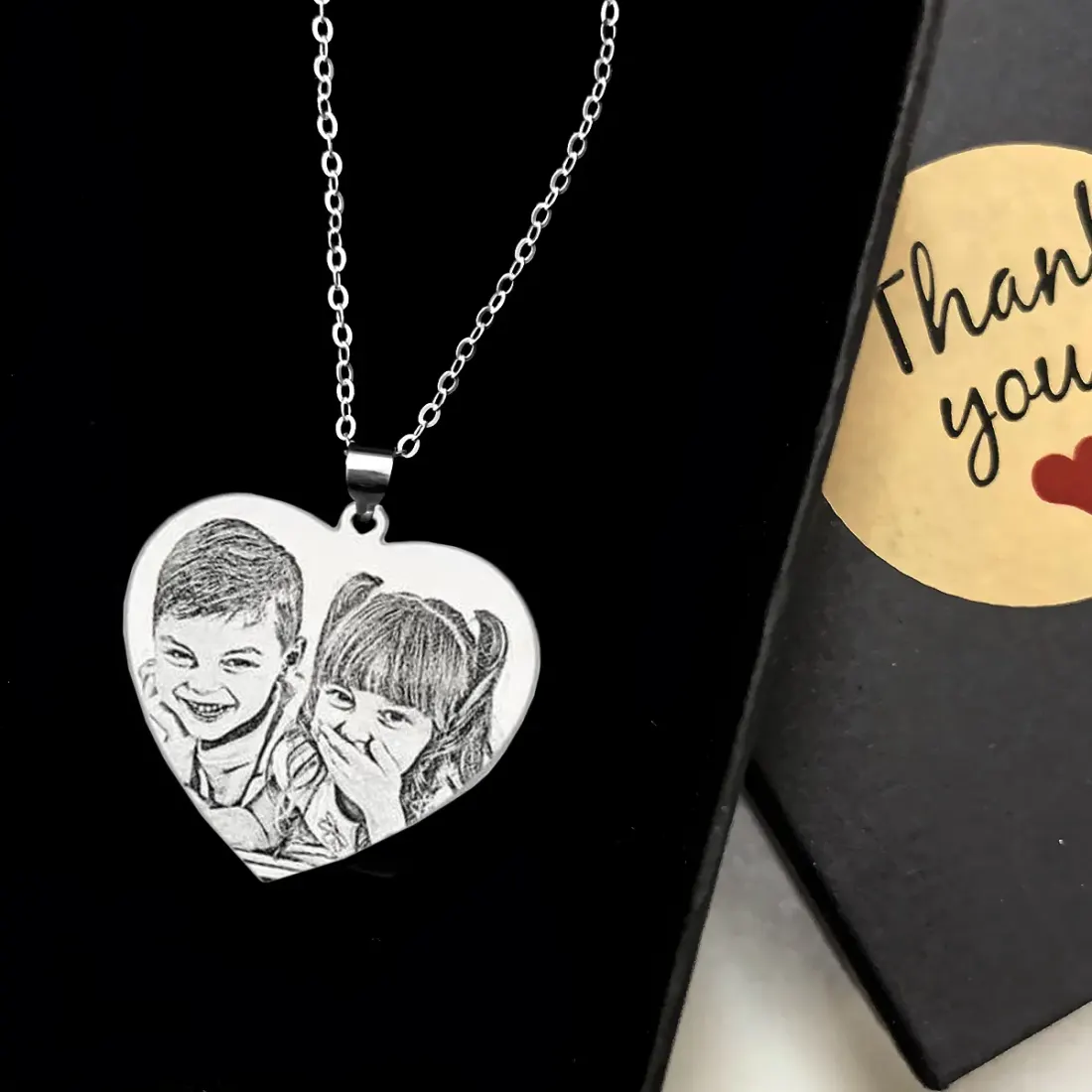 Engraved Heart Photo Necklace with Custom Message on Back, Gift for Mom — photo 2