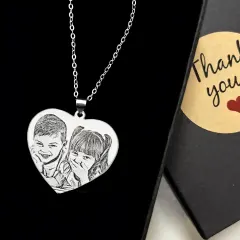 Engraved Heart Photo Necklace with Custom Message on Back, Gift for Mom thumbnail 2